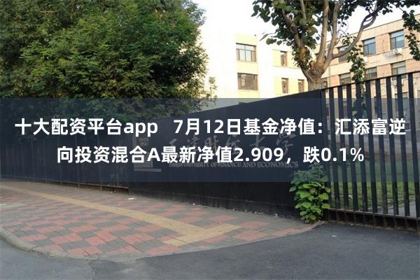 十大配资平台app   7月12日基金净值：汇添富逆向投资混合A最新净值2.909，跌0.1%